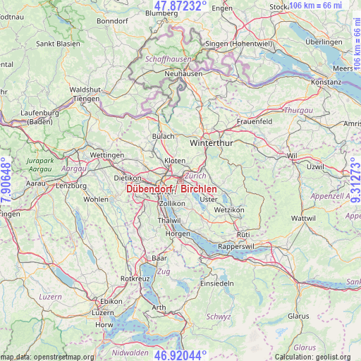 Dübendorf / Birchlen on map