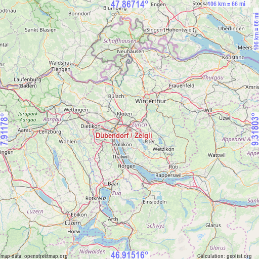 Dübendorf / Zelgli on map