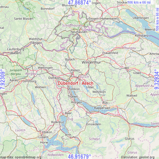 Dübendorf / Aesch on map