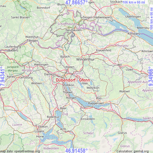 Dübendorf / Gfenn on map
