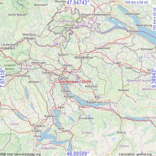 Greifensee / Ocht on map