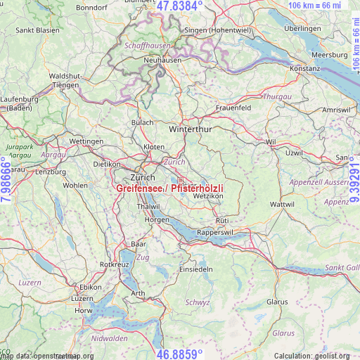 Greifensee / Pfisterhölzli on map