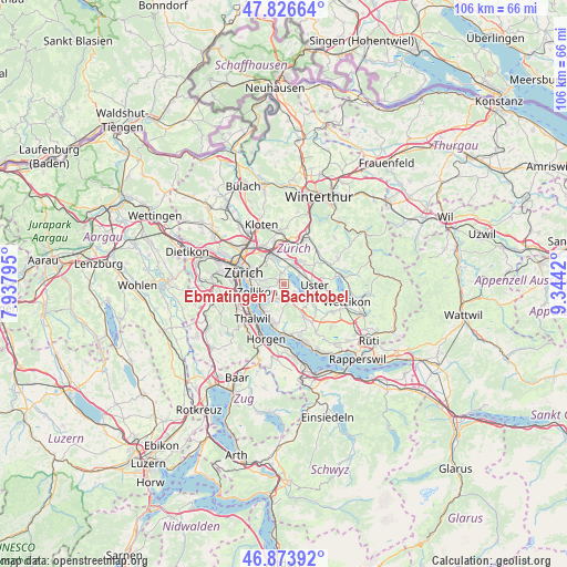 Ebmatingen / Bachtobel on map