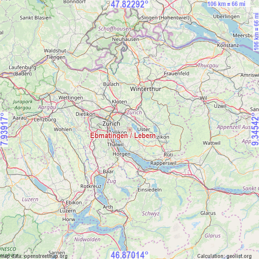 Ebmatingen / Lebern on map