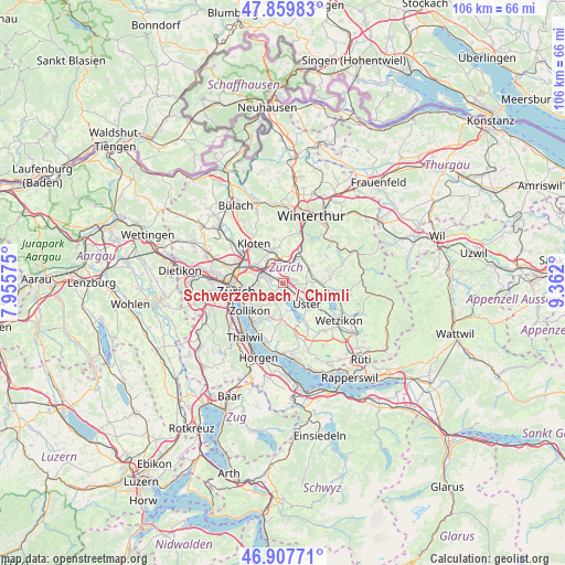 Schwerzenbach / Chimli on map