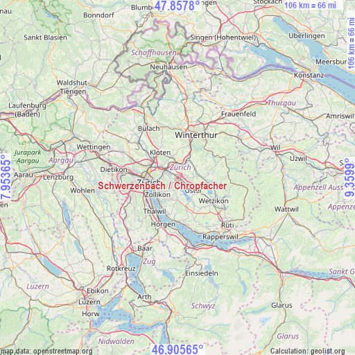 Schwerzenbach / Chropfacher on map