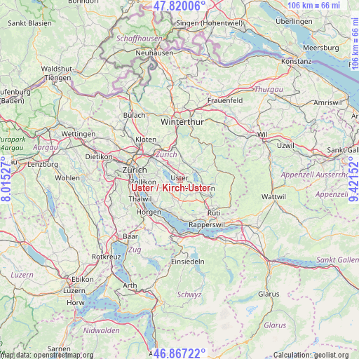Uster / Kirch-Uster on map
