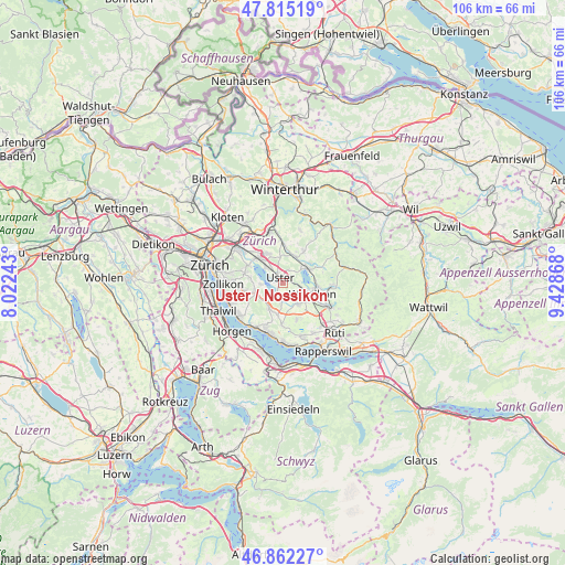 Uster / Nossikon on map