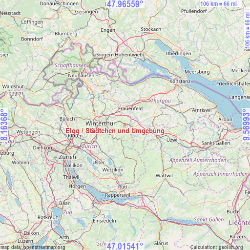 Elgg / Städtchen und Umgebung on map