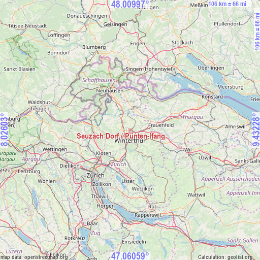 Seuzach Dorf / Pünten-Ifang on map