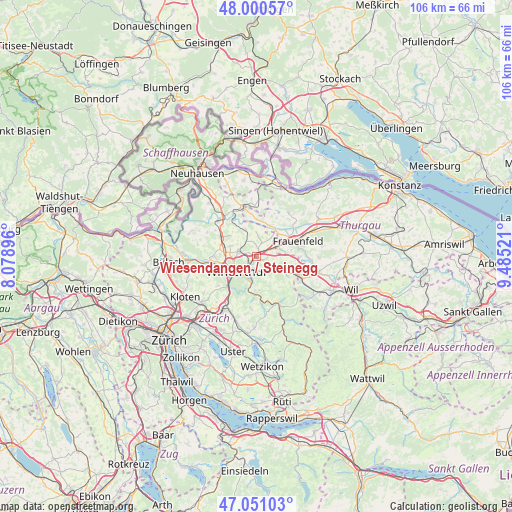 Wiesendangen / Steinegg on map
