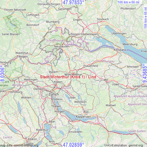 Stadt Winterthur (Kreis 1) / Lind on map