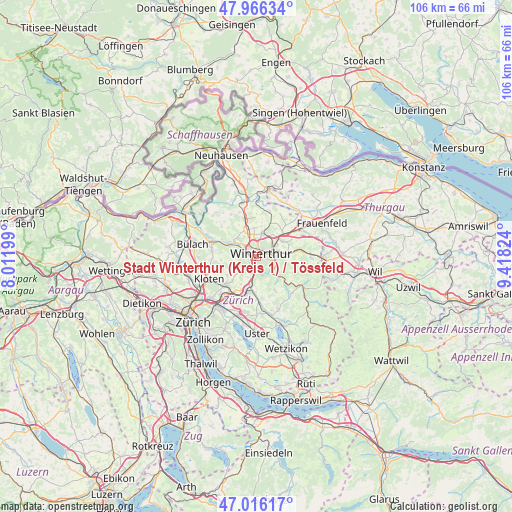 Stadt Winterthur (Kreis 1) / Tössfeld on map