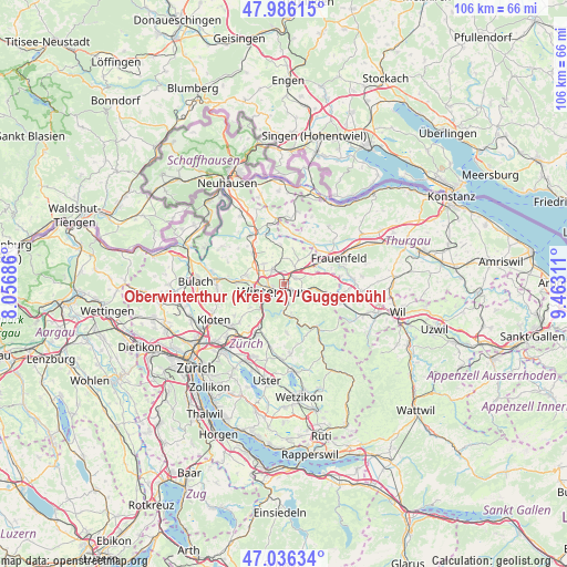 Oberwinterthur (Kreis 2) / Guggenbühl on map
