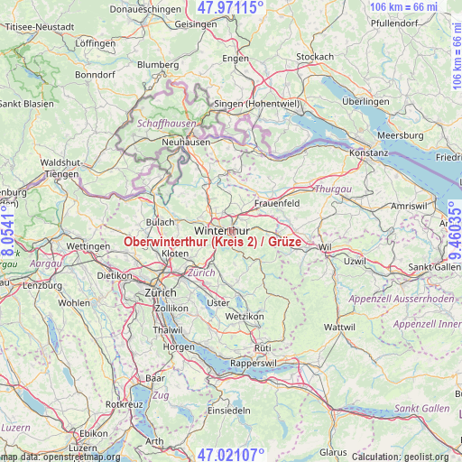 Oberwinterthur (Kreis 2) / Grüze on map