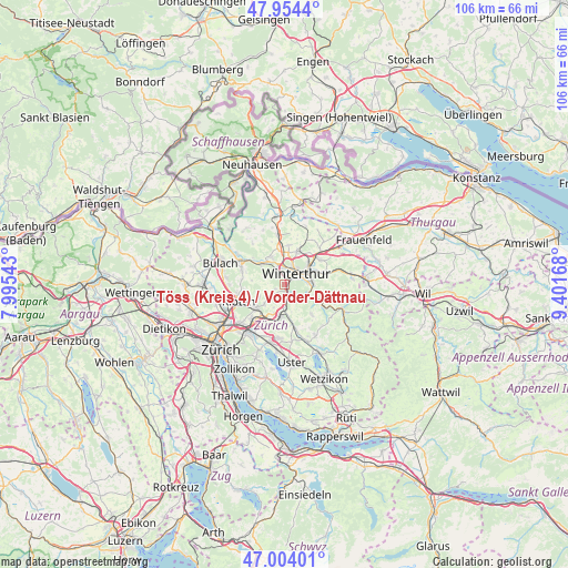 Töss (Kreis 4) / Vorder-Dättnau on map