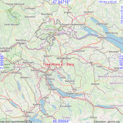 Töss (Kreis 4) / Steig on map