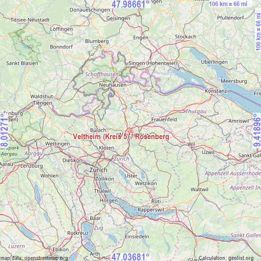 Veltheim (Kreis 5) / Rosenberg on map