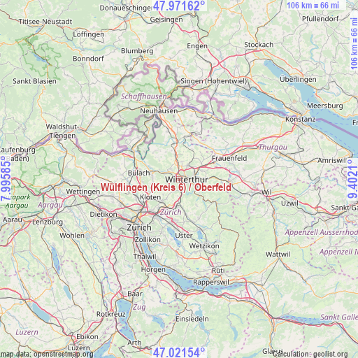 Wülflingen (Kreis 6) / Oberfeld on map