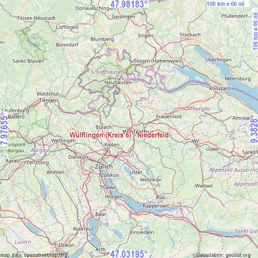 Wülflingen (Kreis 6) / Niederfeld on map