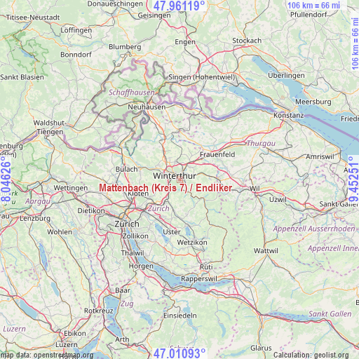 Mattenbach (Kreis 7) / Endliker on map
