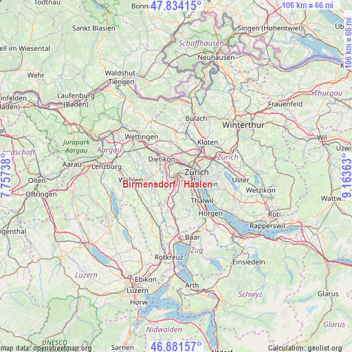 Birmensdorf / Haslen on map