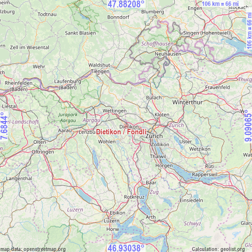 Dietikon / Fondli on map