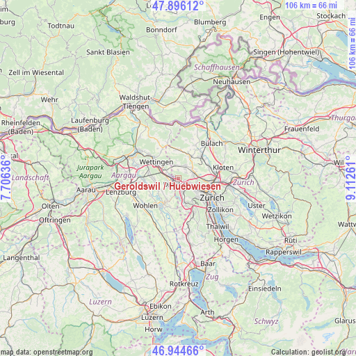 Geroldswil / Huebwiesen on map