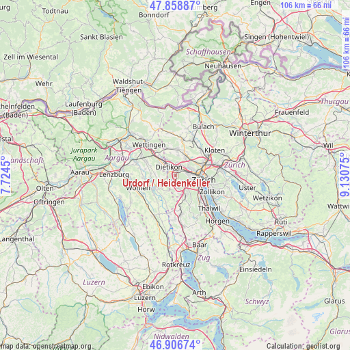 Urdorf / Heidenkeller on map