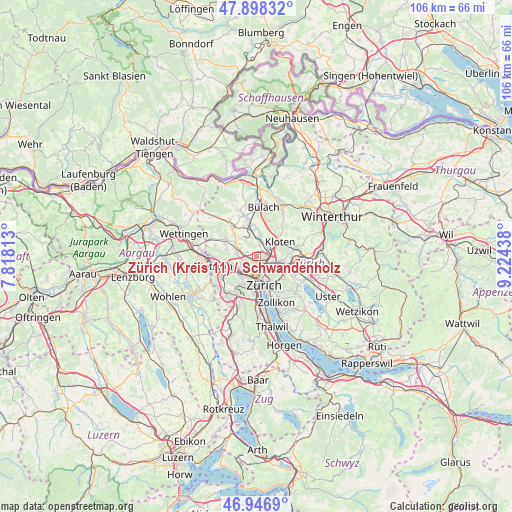 Zürich (Kreis 11) / Schwandenholz on map