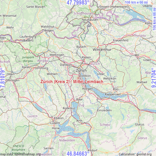 Zürich (Kreis 2) / Mittel-Leimbach on map