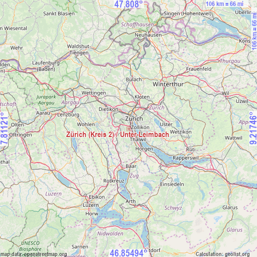 Zürich (Kreis 2) / Unter-Leimbach on map