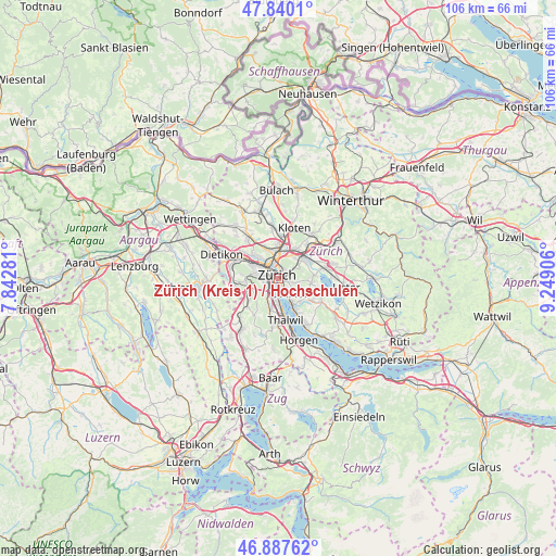 Zürich (Kreis 1) / Hochschulen on map