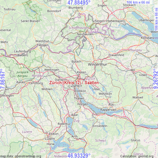 Zürich (Kreis 12) / Saatlen on map