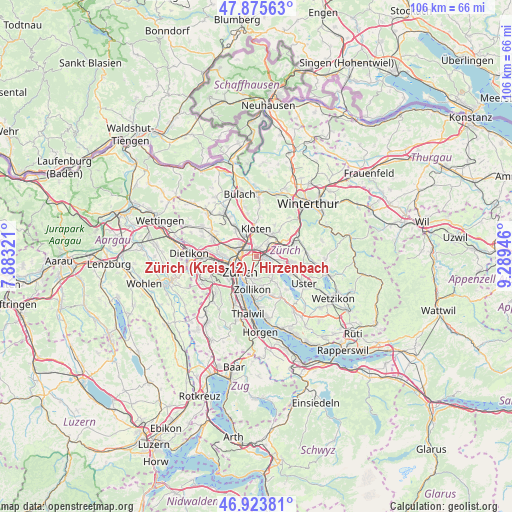 Zürich (Kreis 12) / Hirzenbach on map