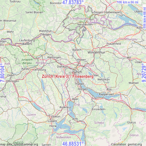 Zürich (Kreis 3) / Friesenberg on map