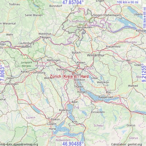 Zürich (Kreis 4) / Hard on map