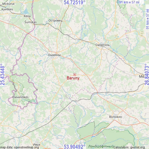 Baruny on map