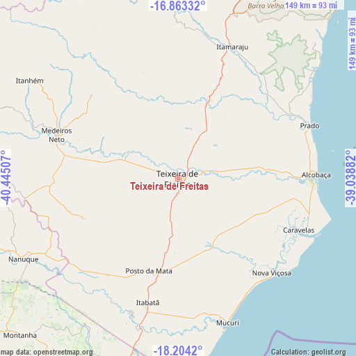 Teixeira de Freitas on map