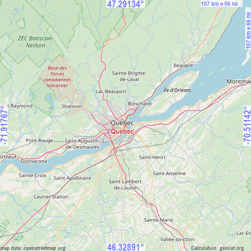 Québec on map