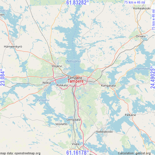 Tampere on map