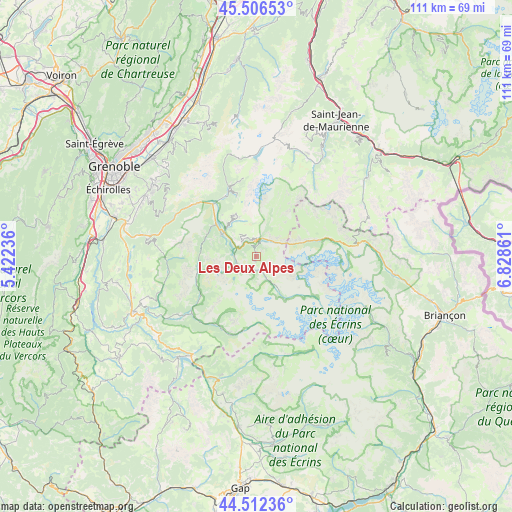 Les Deux Alpes on map