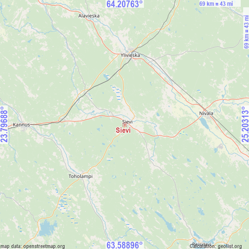 Sievi on map