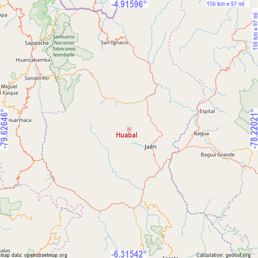 Huabal on map