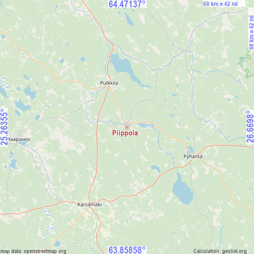Piippola on map