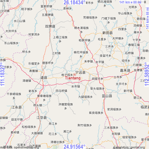 Tiantang on map