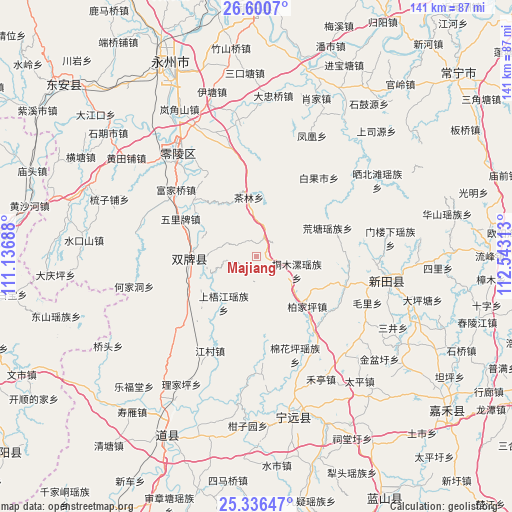 Majiang on map