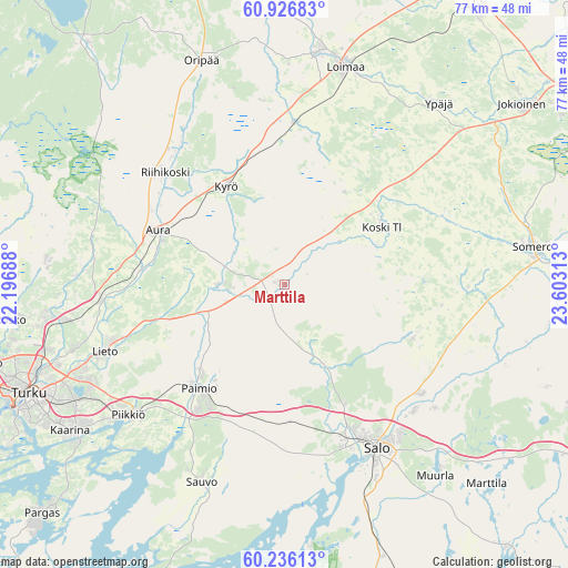 Marttila on map