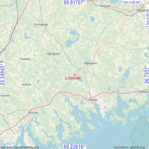 Liljendal on map