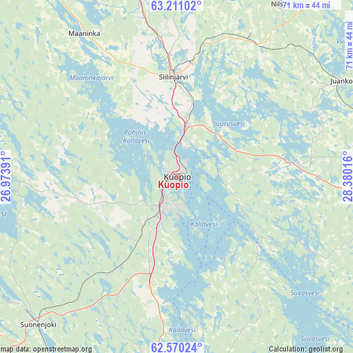 Kuopio on map